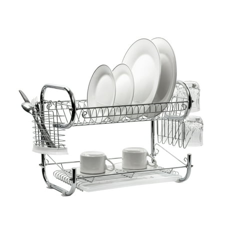 The Kitchen Sense Chrome 2 Tier Deluxe Dish Drying Rack With Drain Tray