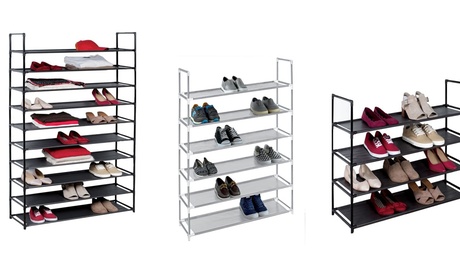 Grey 4 Tier Plastic Shoe Rack And Storage Closet Organizer - 12 Pair Capacity
