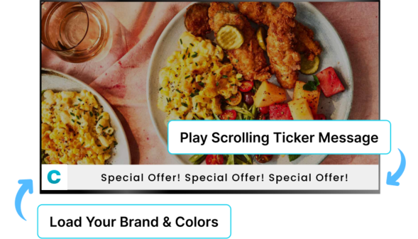 Ez-Ad Tv Digital Signage for restaurants with play ticker messages