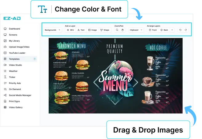 EZ-AD Tv Digital Signage menu editing