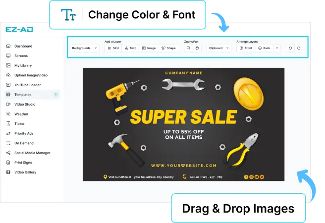 EZ-AD Digital Signage for hardware stores with customizable options