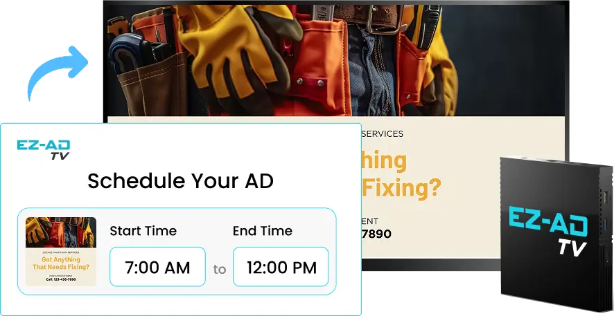 EZ-AD TV digital signage for hardware stores with schedule content options