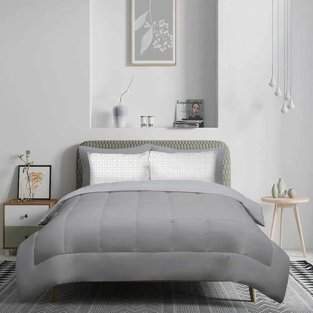 7-PIECE SOLID REVERSIBLE COMFORTER - GREY