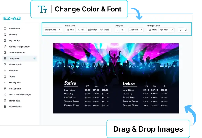 EZ-AD Digital Signage for cannabis with customizable options