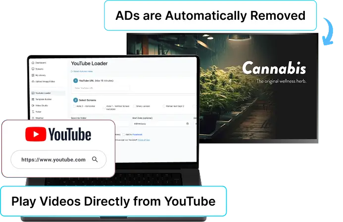 Ez-Ad Tv Digital Signage for cannabis with youtube integration