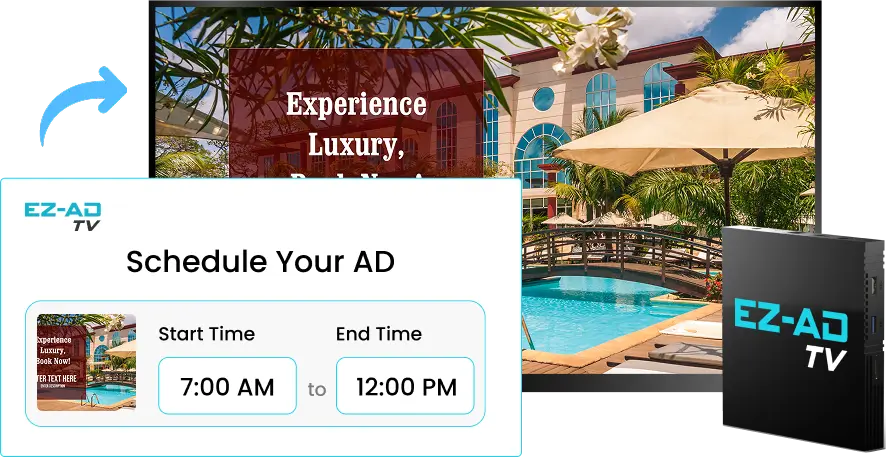 Ez-Ad Tv Digital Signage for hotels with schedule content options