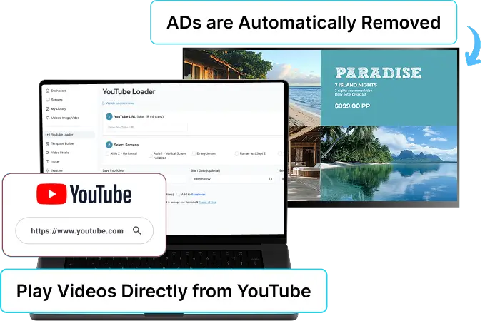 EZ-AD TV digital signage for hotels with youtube integration
