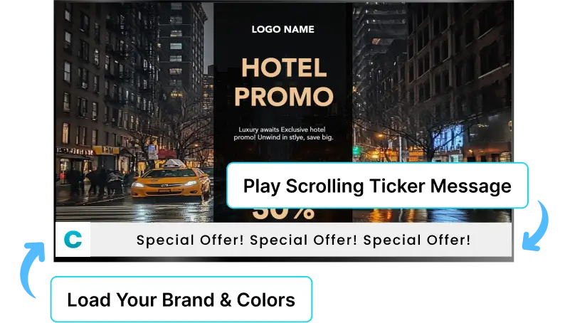 Ez-Ad Tv Digital signage for hotels with sliding ticker messages