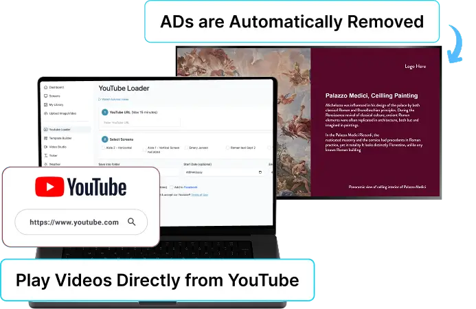 EZ-AD TV digital signage for museums with youtube integration