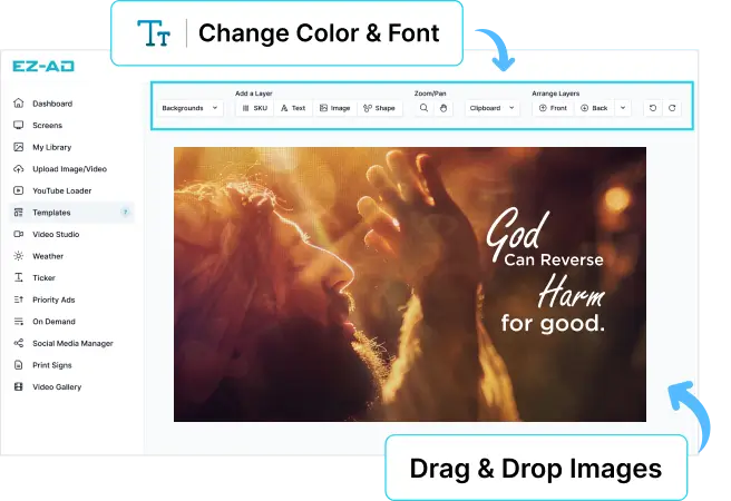 EZ-AD Tv Digital Signage for church with customizable options