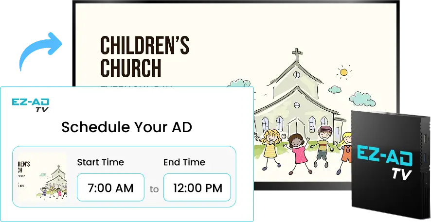 Ez-Ad Tv Digital Signage for church with schedule content options