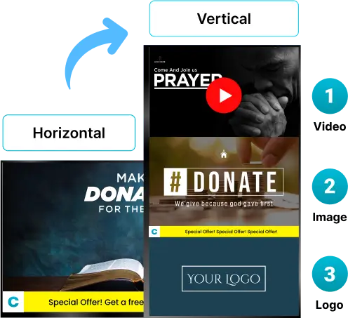 ez-ad tv digital signage for churches with customize layout options