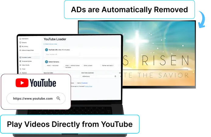 EZ-AD TV digital signage for churches with youtube integration