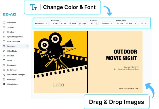 EZ-AD Tv Digital Signage for cinema with customizable options