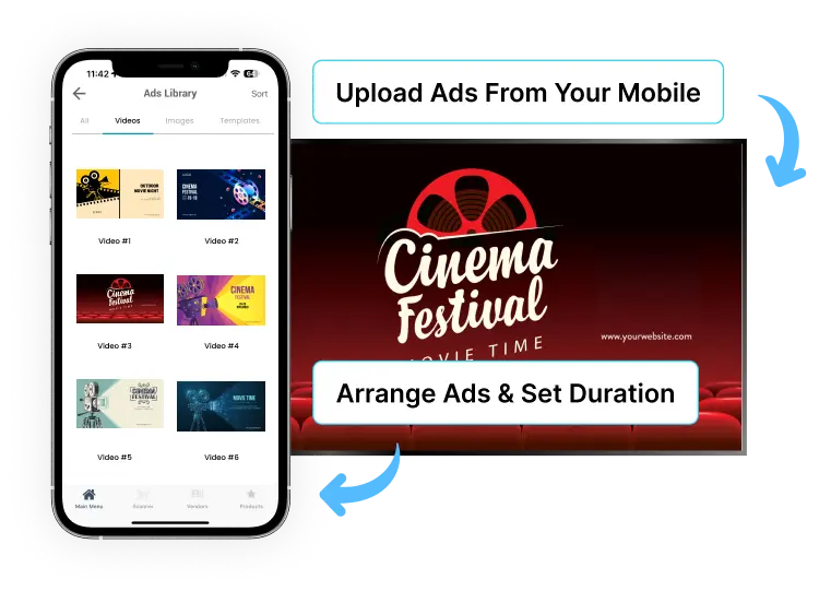Digital signage for cinemas with mobile app