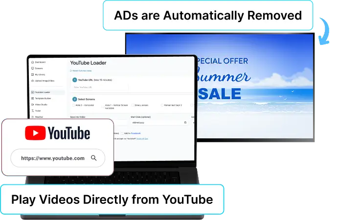 EZ-AD TV digital signage for retail with youtube integration