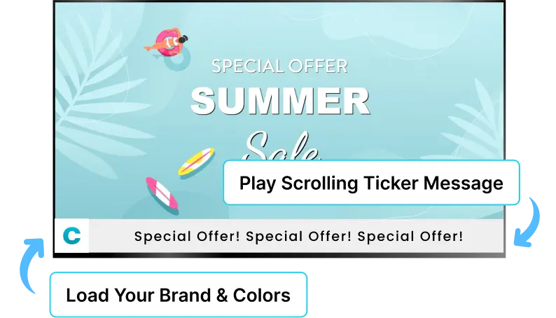 EZ-AD TV digital signage for cinema with sliding ticker messages