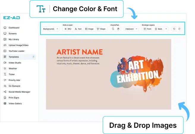 EZ-AD Tv Digital Signage for art gallery with customizable options