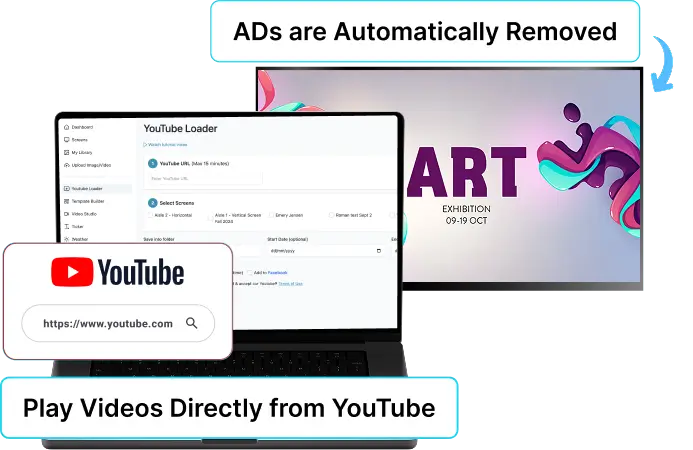 EZ-AD TV digital signage for art gallery with youtube integration