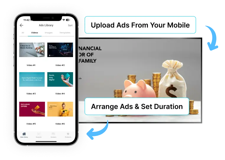 ez-ad tv digital signage for banking with mobile app