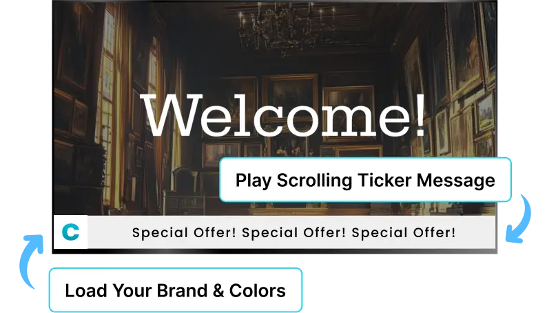 EZ-AD TV digital signage for museums with sliding ticker messages