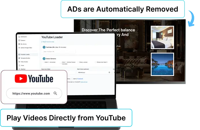 EZ-AD TV digital signage for hospitality with youtube integration