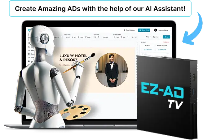 Ez-Ad Tv digital signage for hospitality with ai crafted ads