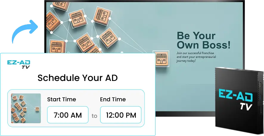 EZ-AD TV Digital Signage for franchise with schedule content options