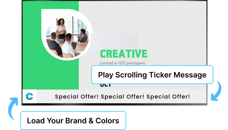 EZ-AD TV digital signage for events with sliding ticker messages