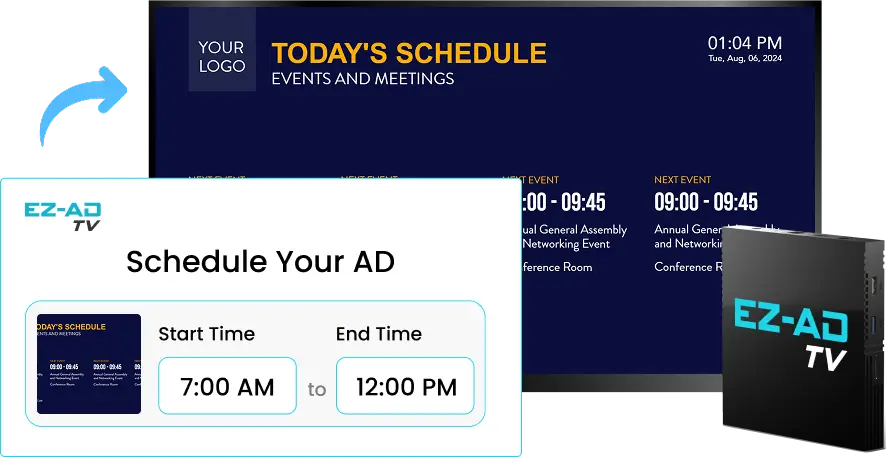 EZ-AD TV Digital Signage for events with schedule content options