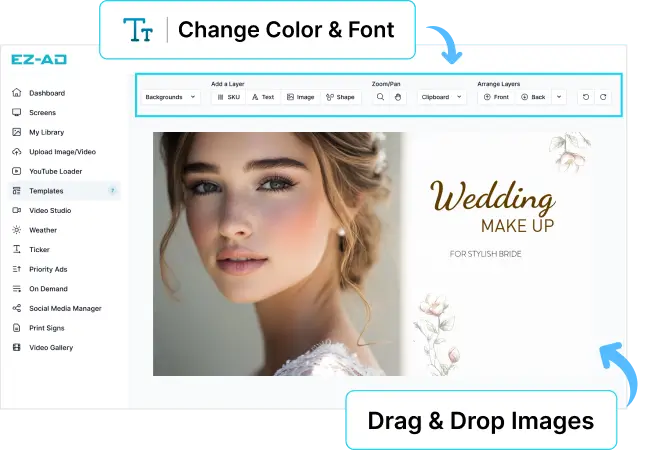 EZ-AD Tv Digital Signage for bridal salon and weddings with customizable options