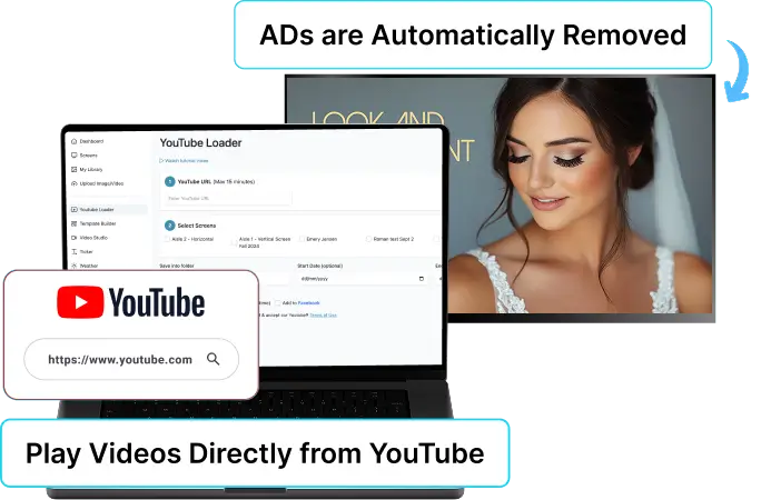 EZ-AD TV digital signage for bridal salon and weddings with youtube integration
