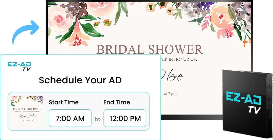 EZ-AD TV Digital Signage for bridal salons and weddings with schedule content options