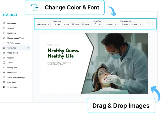 EZ-AD Tv Digital Signage for dental clinics with customizable options