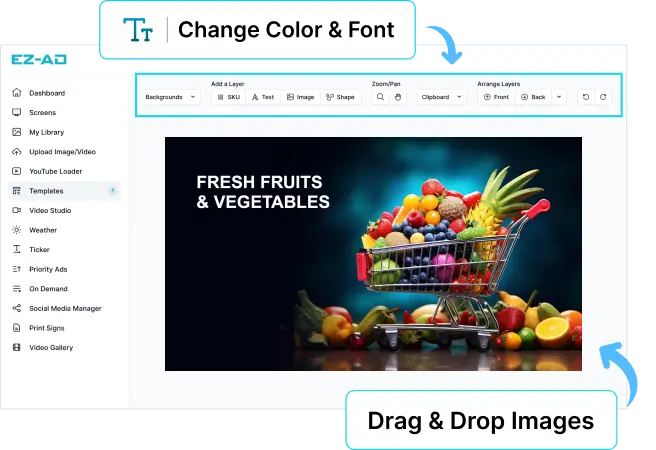 EZ-AD Tv Digital Signage for grocery stores with customizable options
