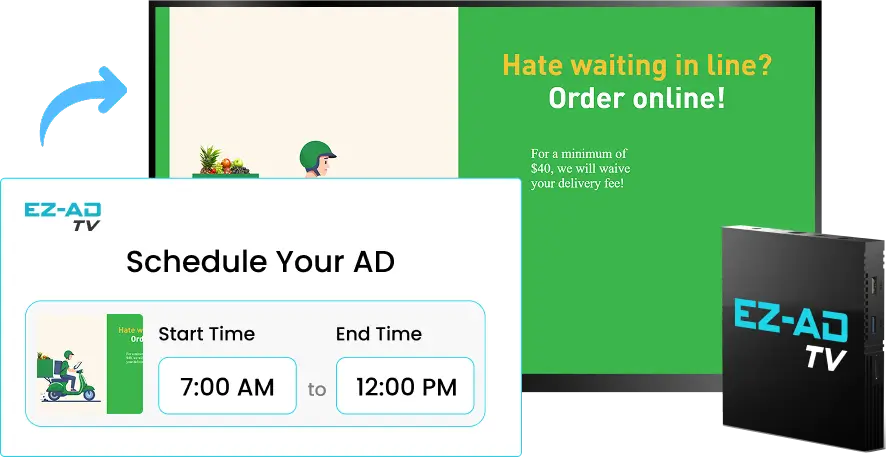 EZ-AD TV Digital Signage for grocery stores with schedule content options