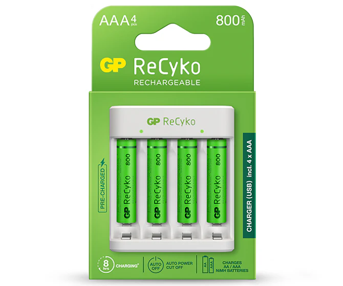 GP RECYKO CHARGER WITH 4 AAA BATTERIES