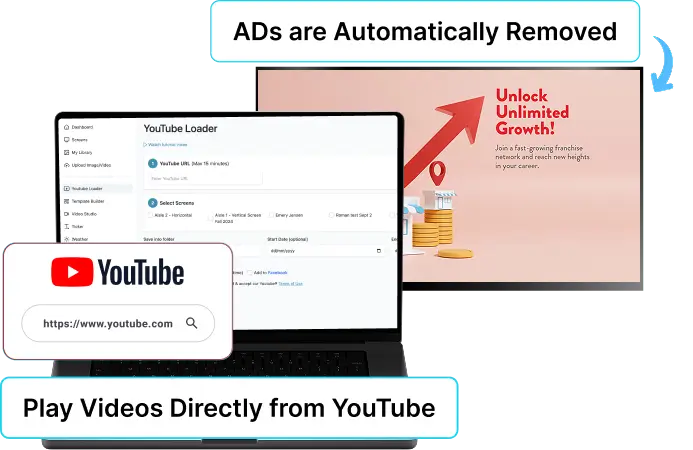 EZ-AD TV digital signage for franchises with youtube integration