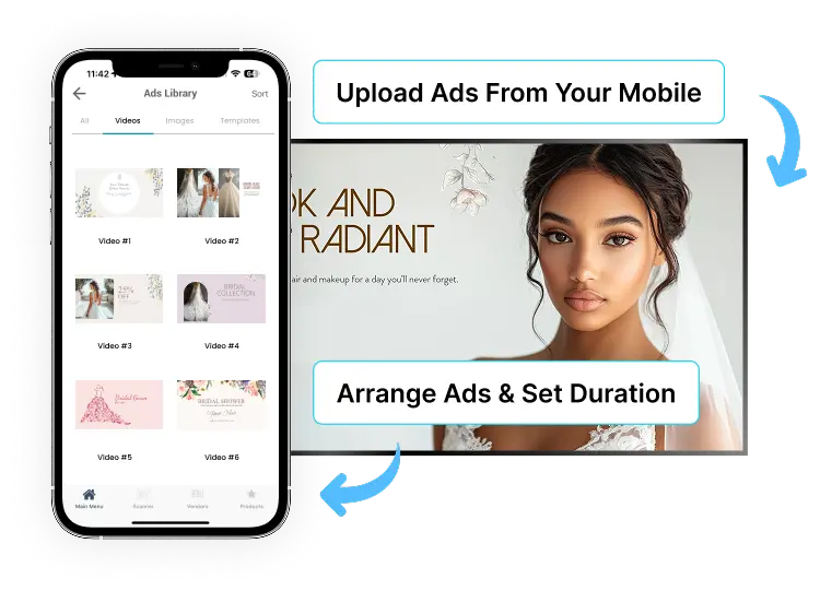 Ez-Ad Tv digital signage for bridal salons and weddings with mobile app
