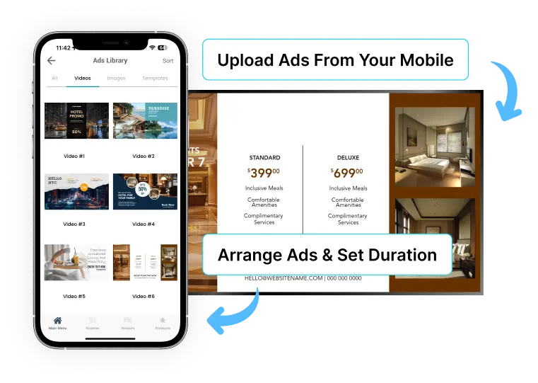EZ-AD TV Digital Signage for hotels with mobile app