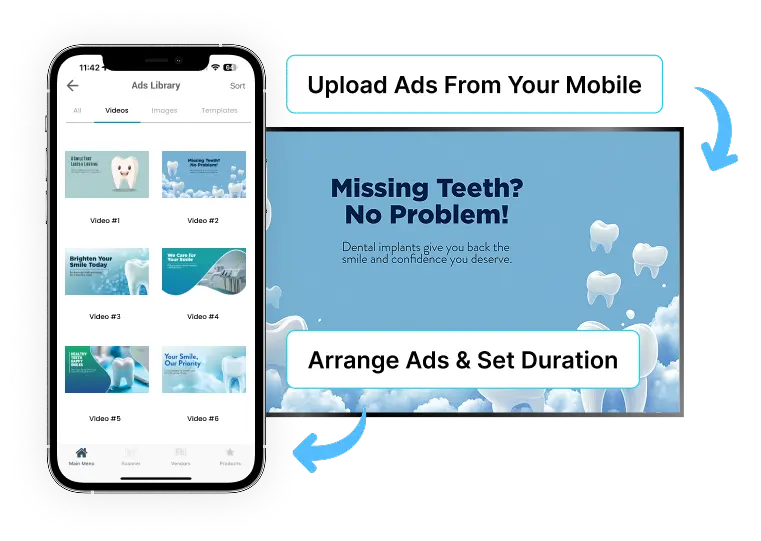 Ez-Ad Tv digital signage for dental clinics with mobile app