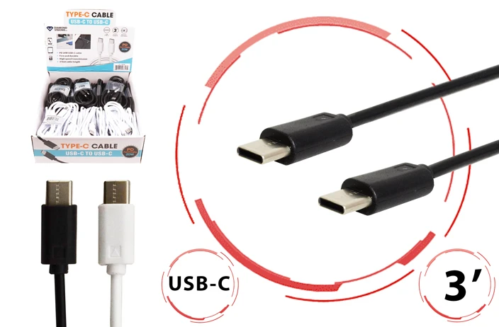 USB TO USB-C CABLE - 3FT - BLACK & WHITE