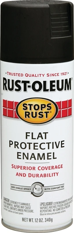 Stops Rust Protective Enamel Spray Paint Black Flat 12 oz