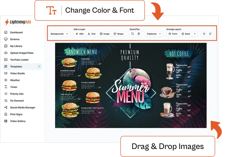 LightningAds Digital Signage templates builder