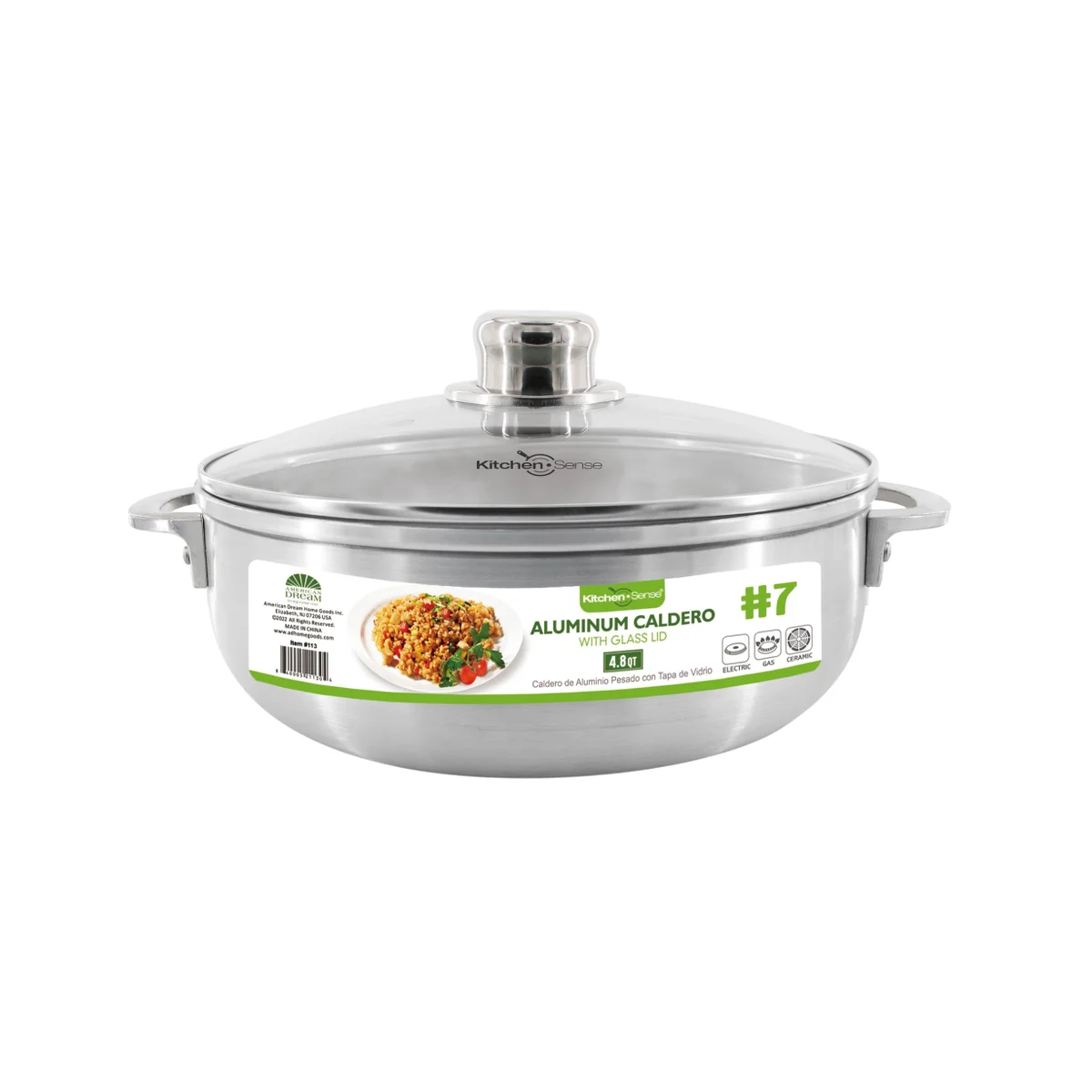 #7 - 4.8Qt Aluminum Caldero with Glass Lid