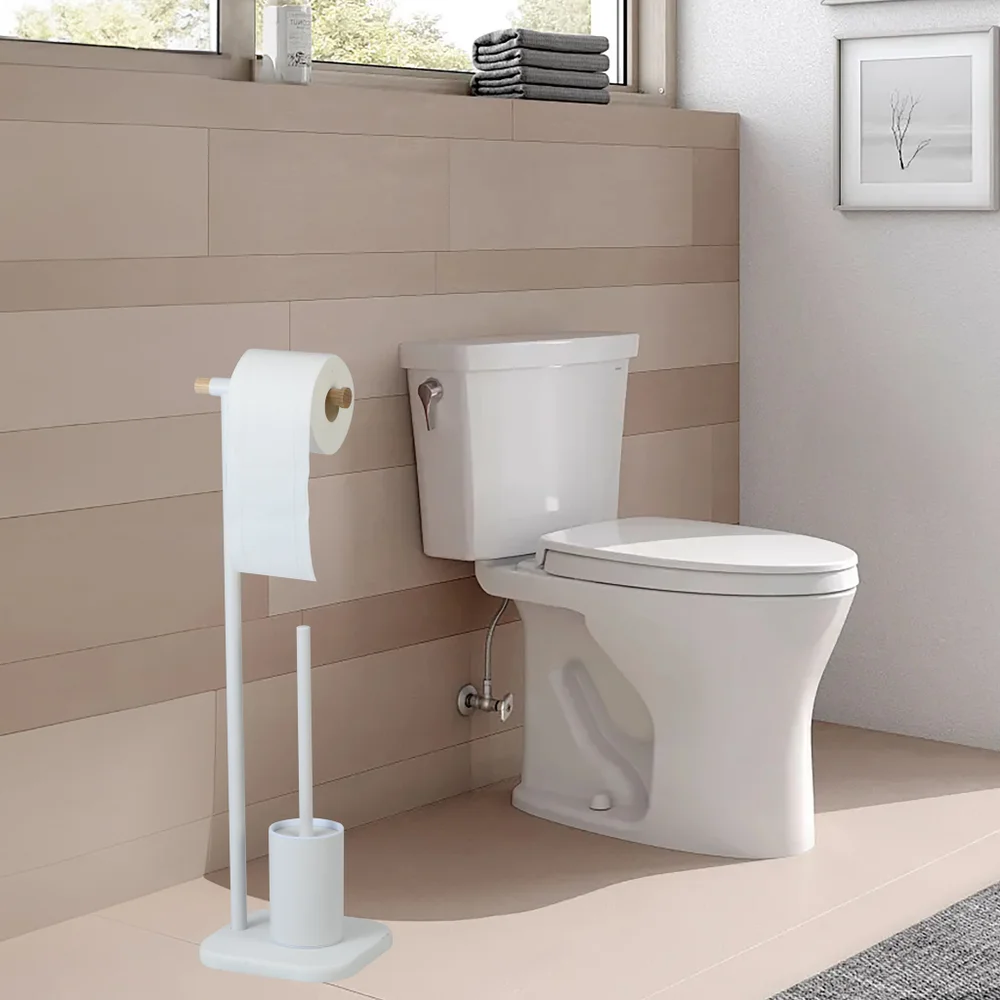 White - Modern Stainless Steel Toilet Paper Holder and Toilet Brush