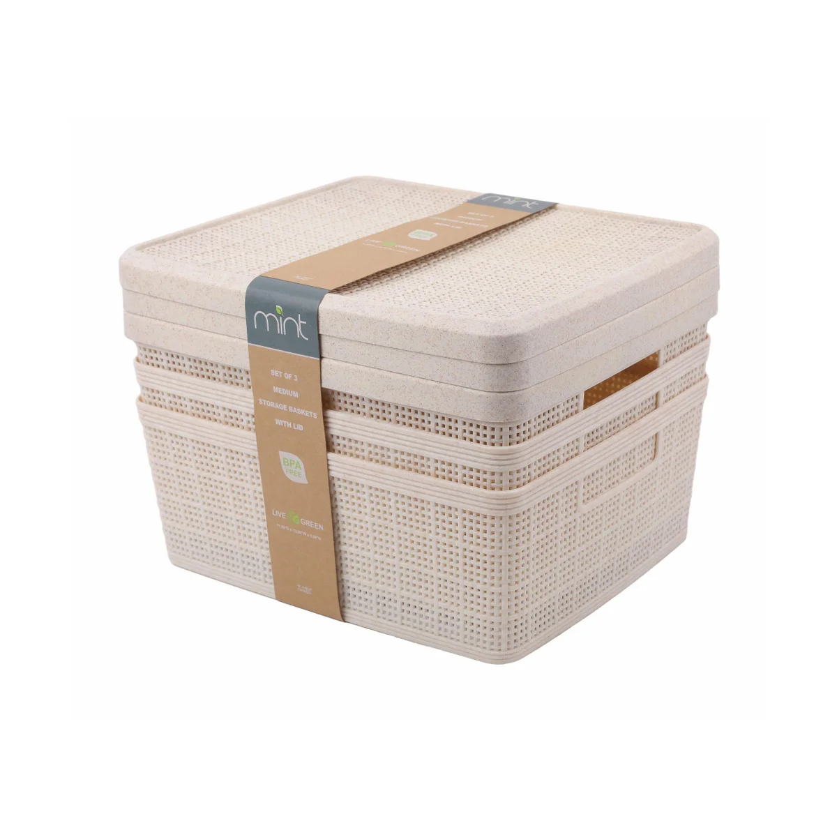 Wheat Straw - S/3 MD Storage Baskets with Lid