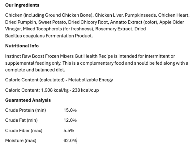 Raw Boost Mixers Gut Health Frozen Raw Dog Food Topper 1.25 lb