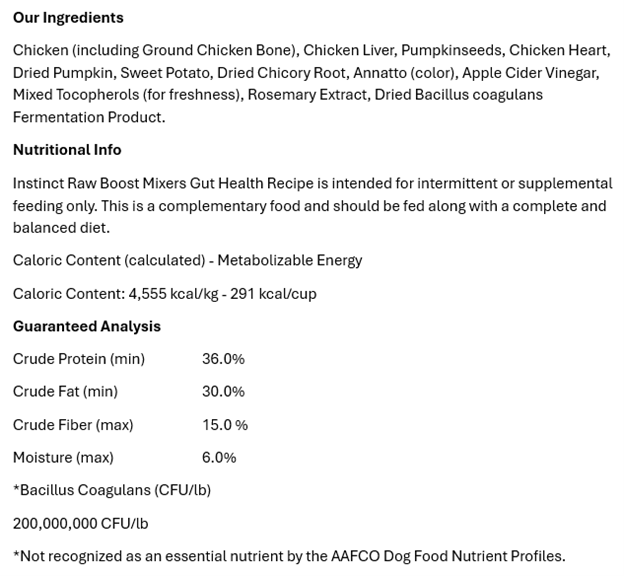Raw Boost Mixers Gut Health Freeze-Dried Dog Food Topper 12.5 oz