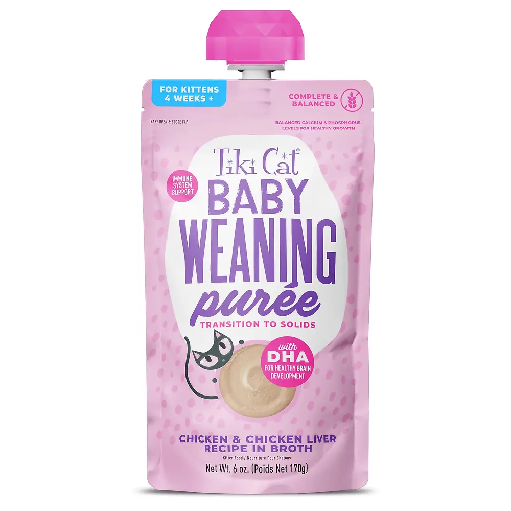 Tiki Cat Baby Weaning Purée Chicken & Chicken Liver Recipe in Broth for Kittens 6 oz